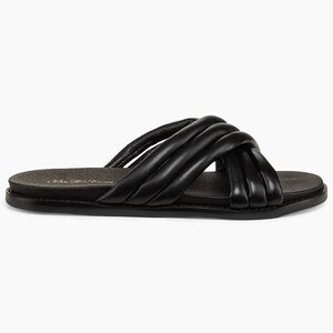 Saks Fifth Avenue Crisscross Black Leather Sandals NWT Size 37.5